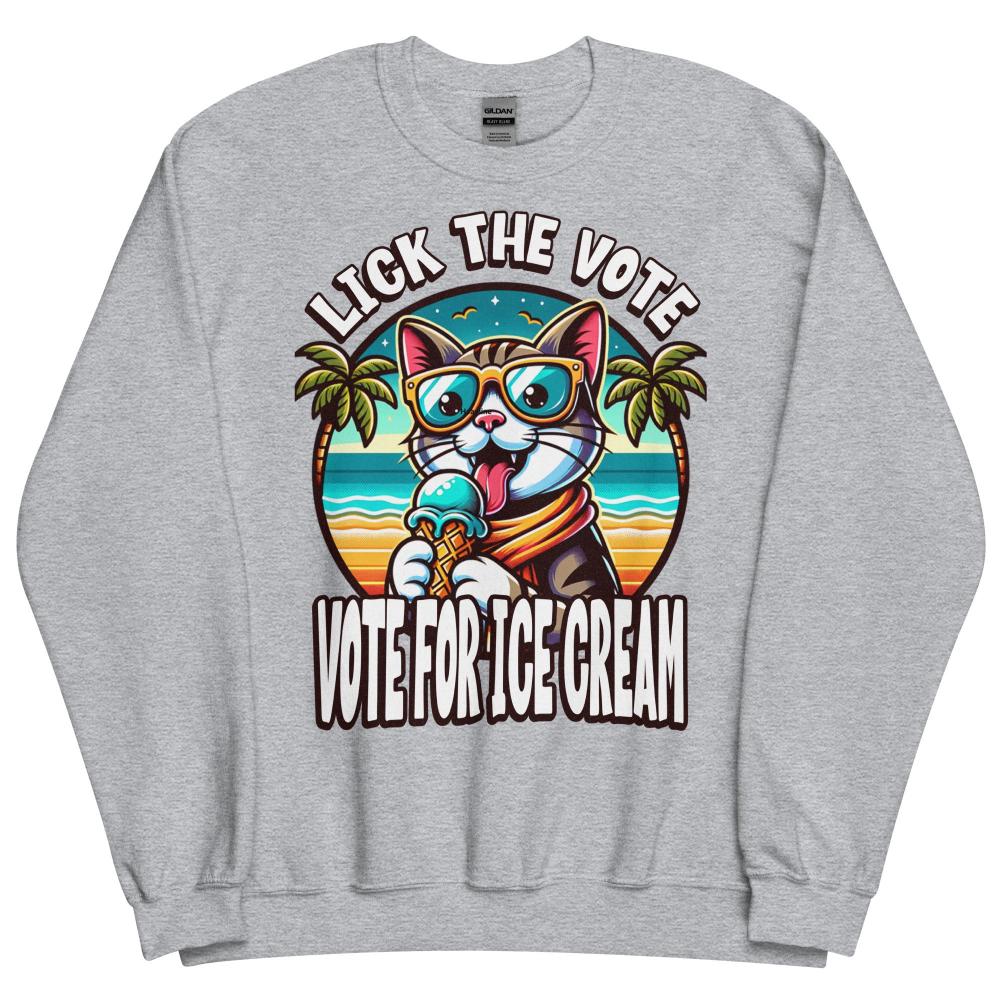 Lick The Vote Ice Cream Cat Sweatshirt - Sport Grey Color - https://ascensionemporium.net